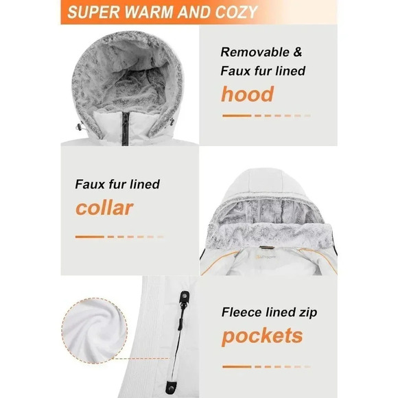 Women Imported Polyester Midweight  Warm Faux Fur Hood & Collar Puffer Jacket - Picture 5 of 7